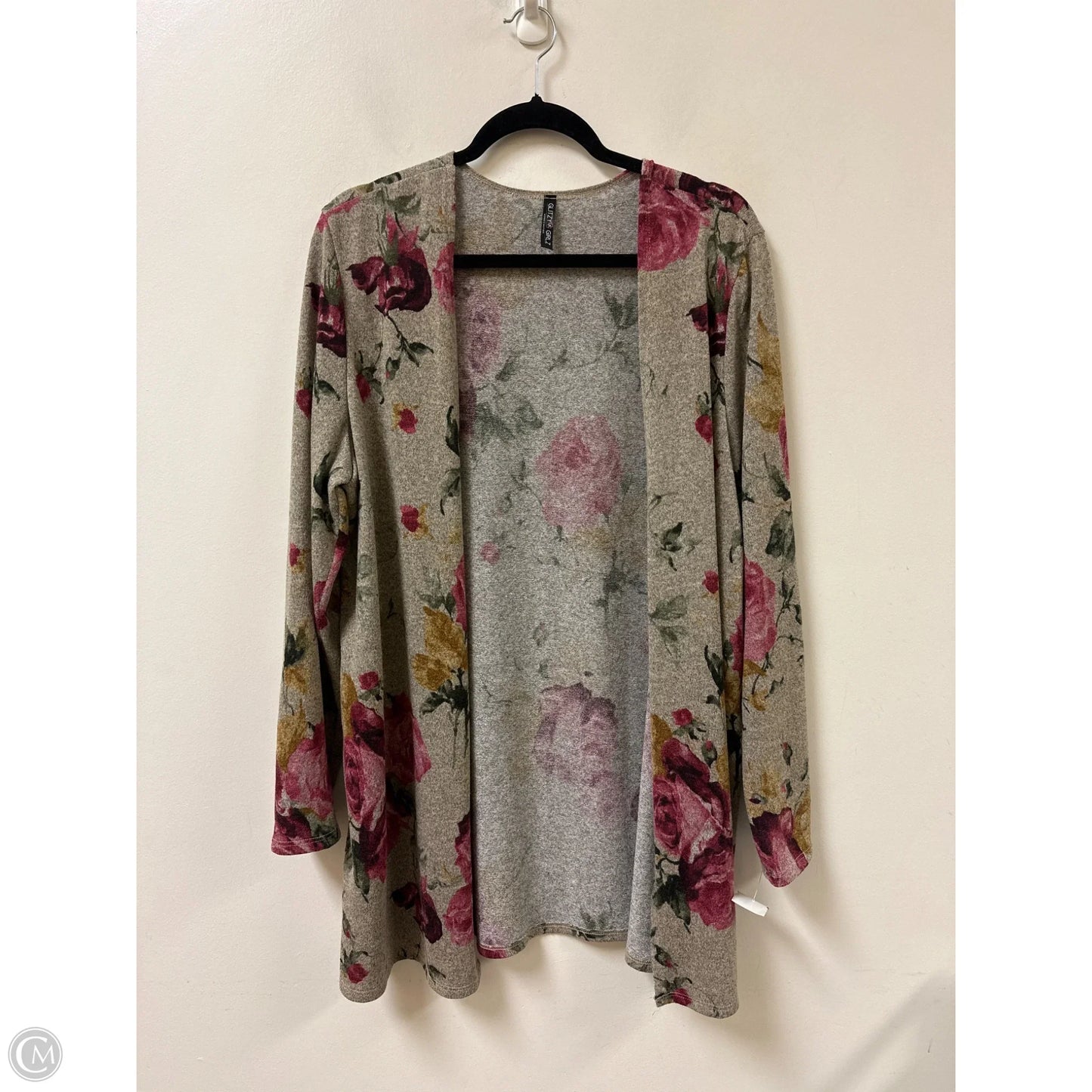 Sweater Cardigan By Glitzy Girlz In Floral Print, Size: Xl