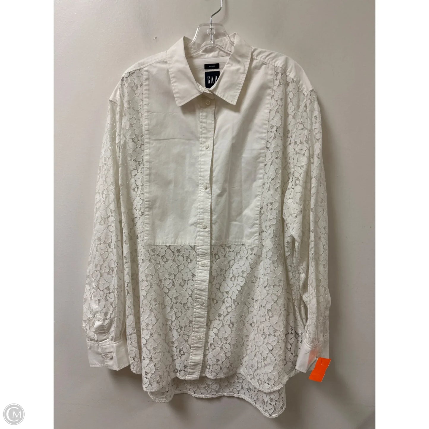 Blouse Long Sleeve By Gap In White, Size: L