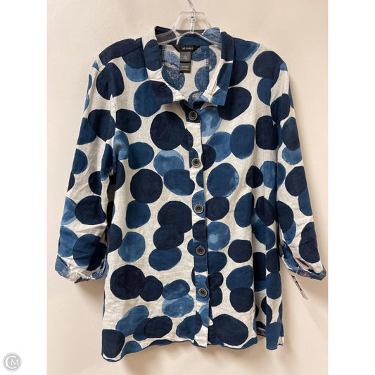 Blouse Long Sleeve By Ali Miles In Blue & White, Size: L