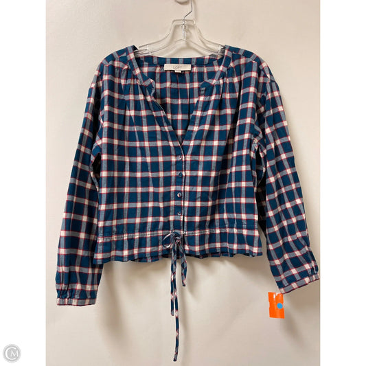 Blouse Long Sleeve By Loft In Blue & Red, Size: S