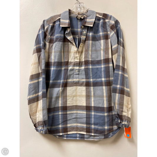 Top Long Sleeve By Loft In Blue & Cream, Size: S