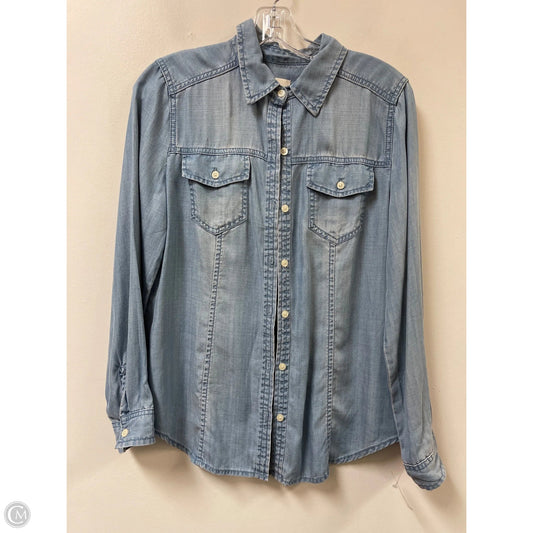 Blouse Long Sleeve By Chicos In Blue Denim, Size: S