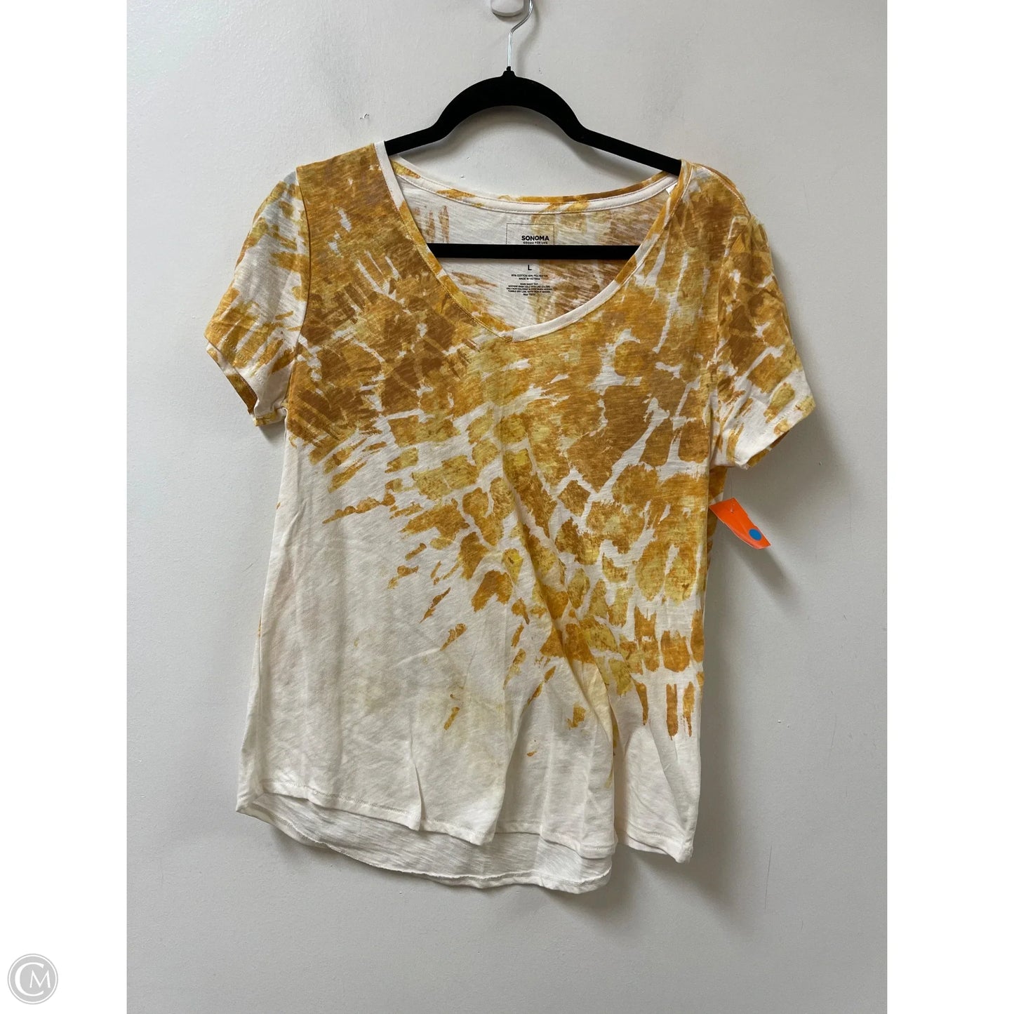 Top Short Sleeve By Sonoma In White & Yellow, Size: L