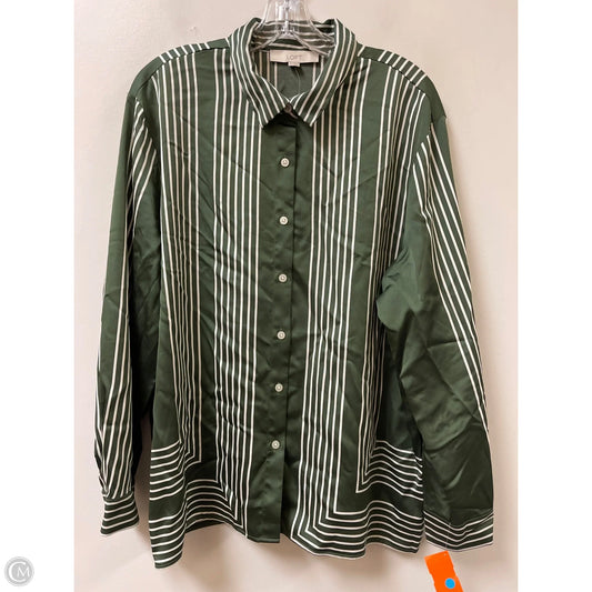 Blouse Long Sleeve By Loft In Green & White, Size: Xl