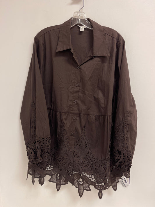 Blouse Long Sleeve By Cato In Brown, Size: 2x