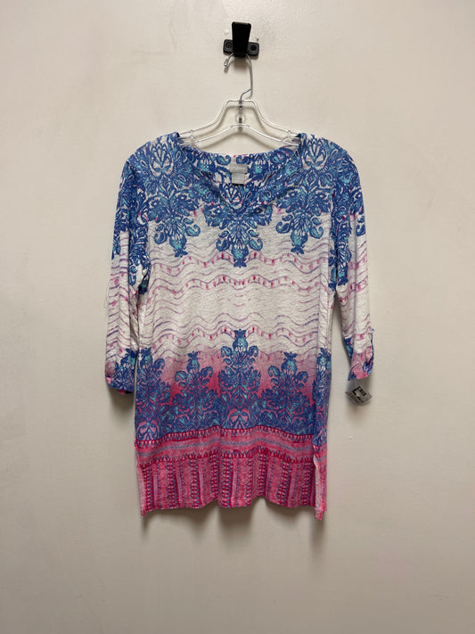 Top 3/4 Sleeve By Chicos In Blue & Pink, Size: M