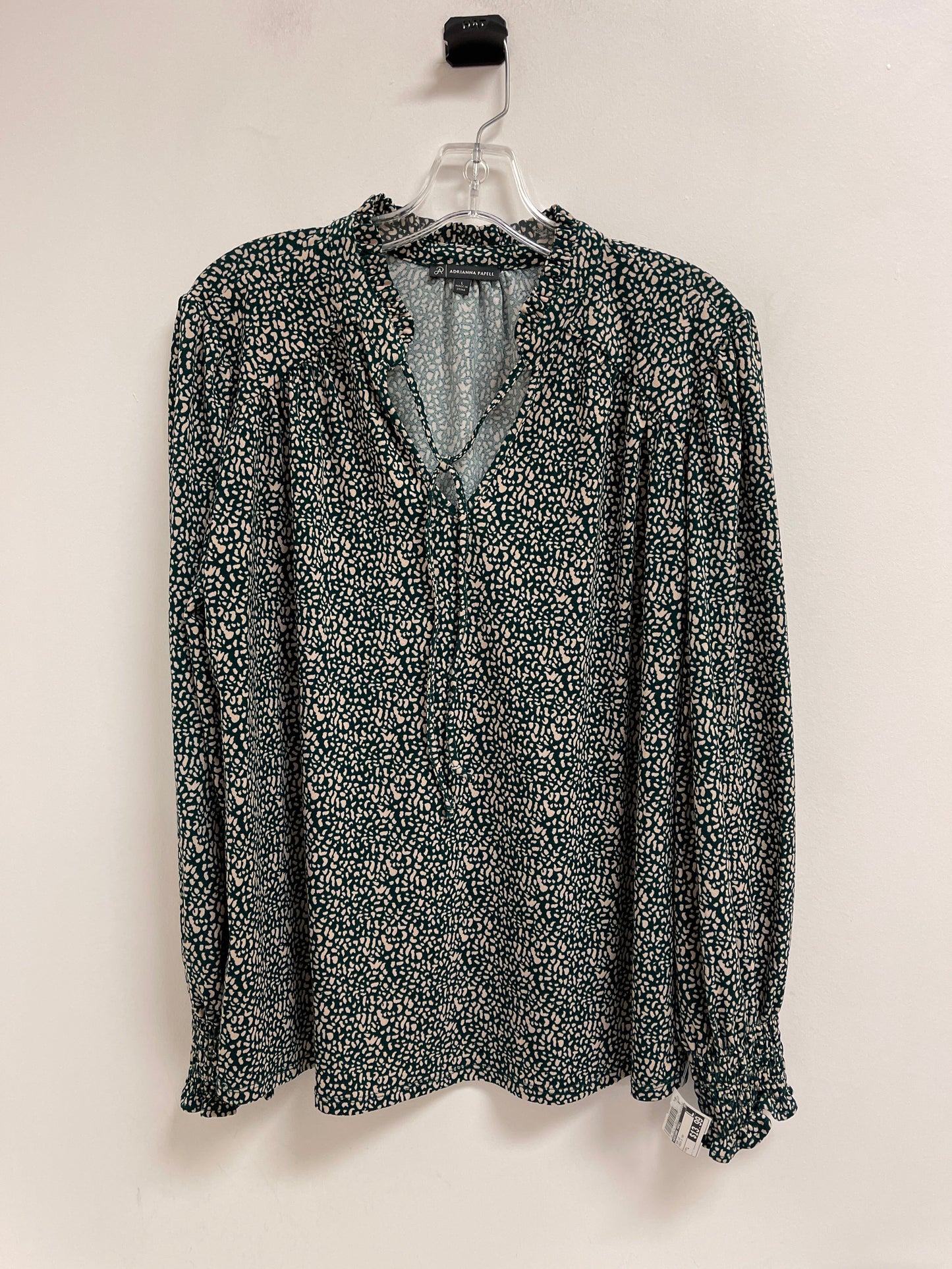 Top Long Sleeve By Adrianna Papell In Green & Tan, Size: L