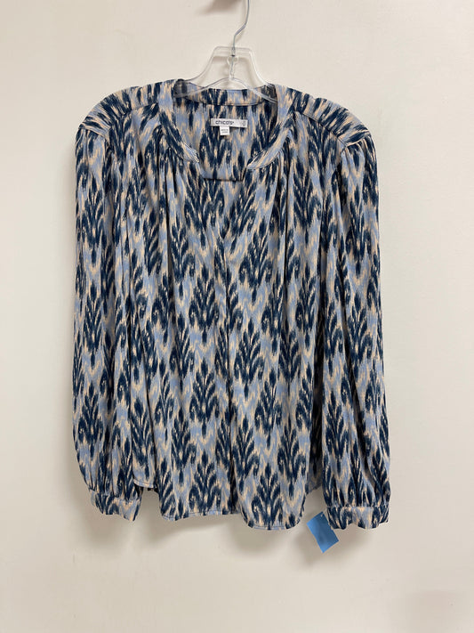 Blouse Long Sleeve By Chicos In Blue & Cream, Size: M