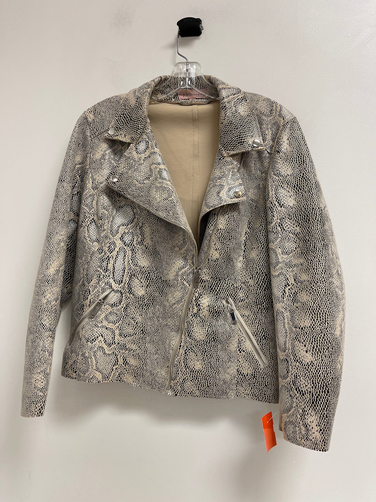 Jacket Moto By Philosophy In Snakeskin Print, Size: M