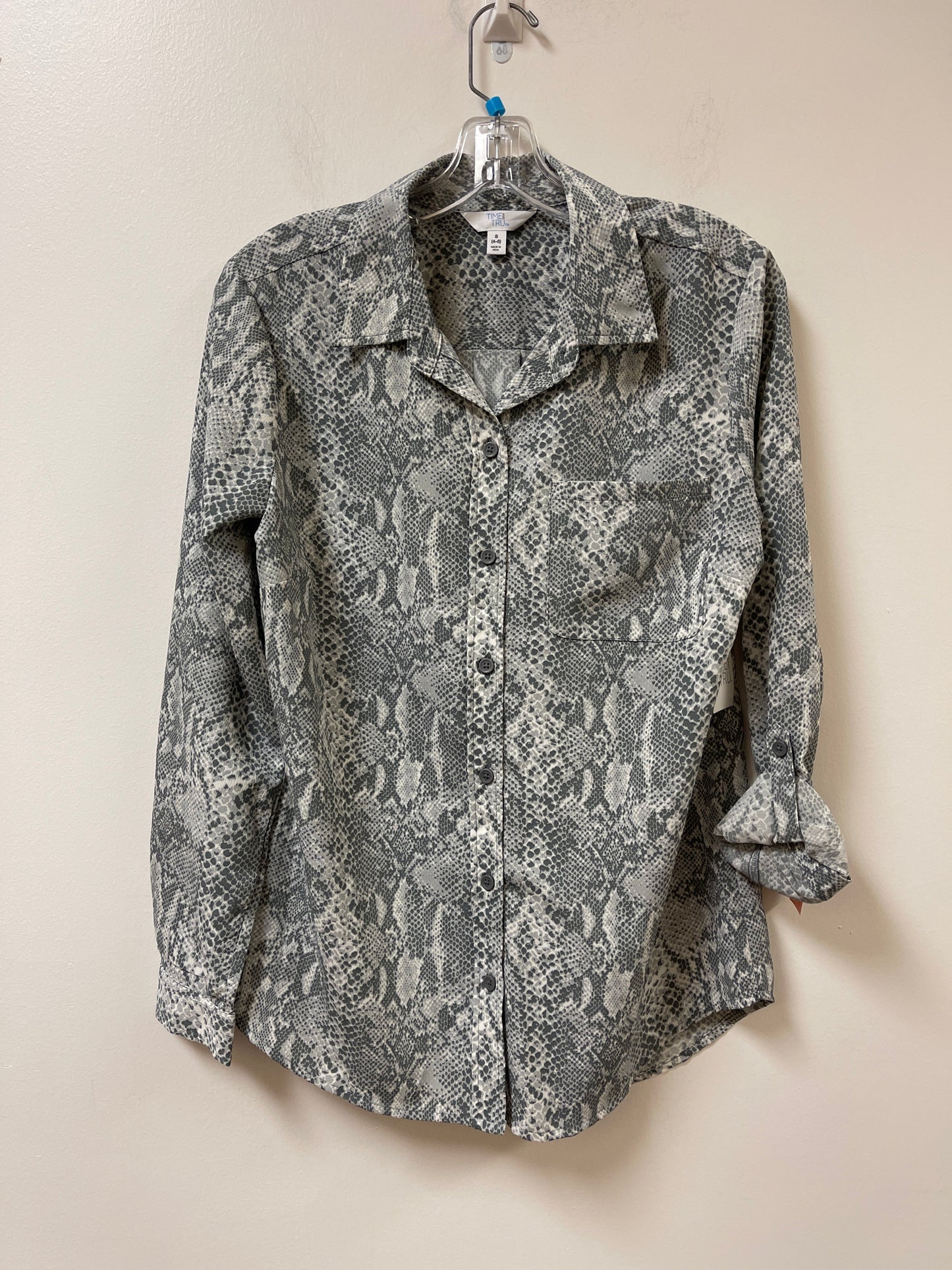 Blouse Long Sleeve By Time And Tru In Snakeskin Print, Size: S