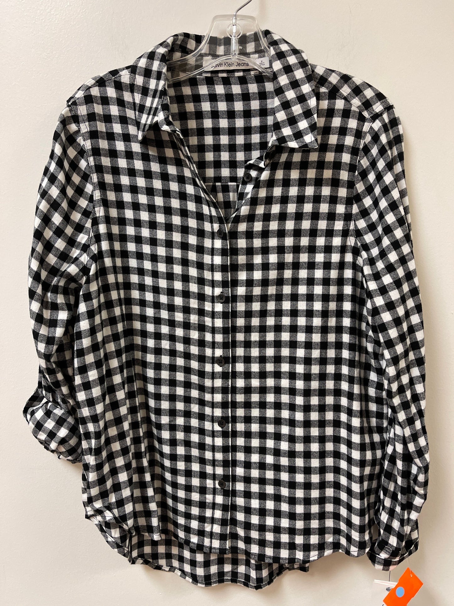 Blouse Long Sleeve By Calvin Klein In Black & White, Size: M