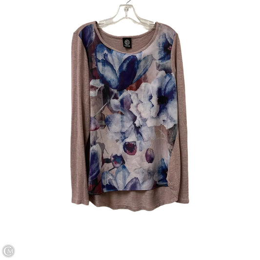 Top Long Sleeve By Bobeau In Blue & Cream, Size: L