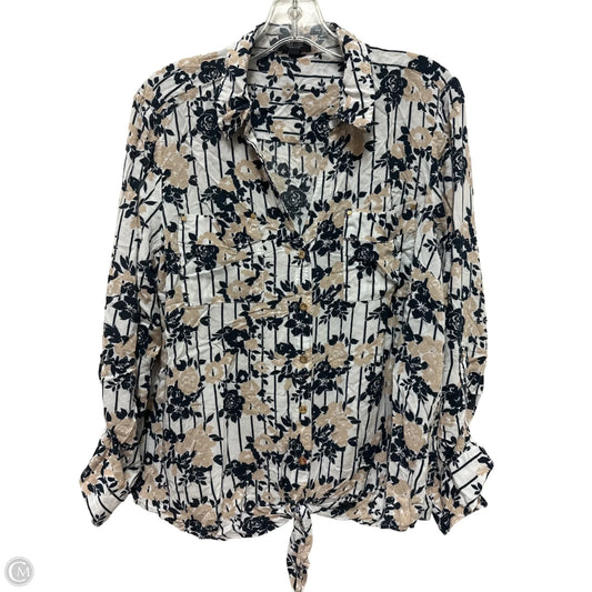 Blouse Long Sleeve By Jones New York In Blue & Cream, Size: 1x