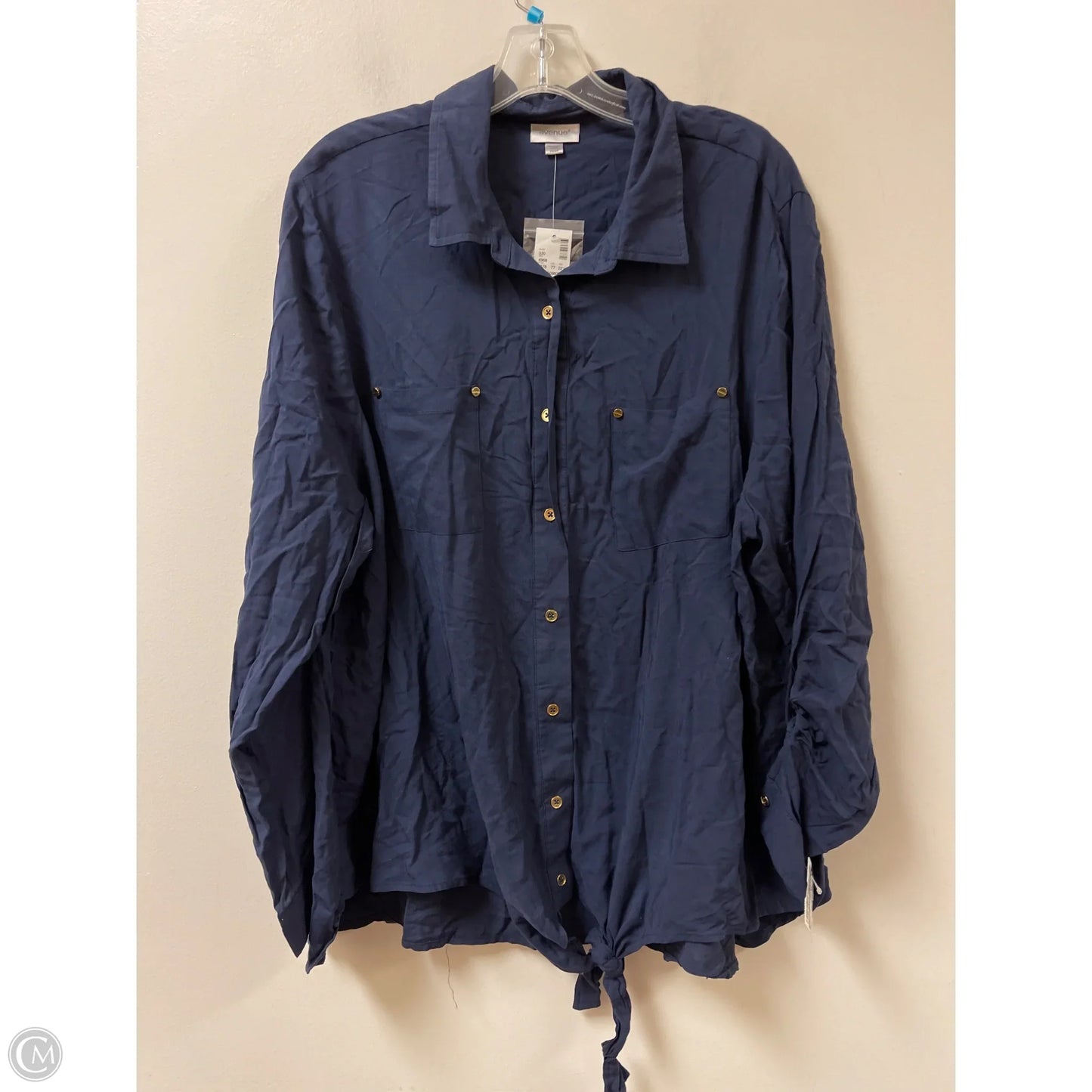 Blouse Long Sleeve By Avenue In Navy, Size: 3x