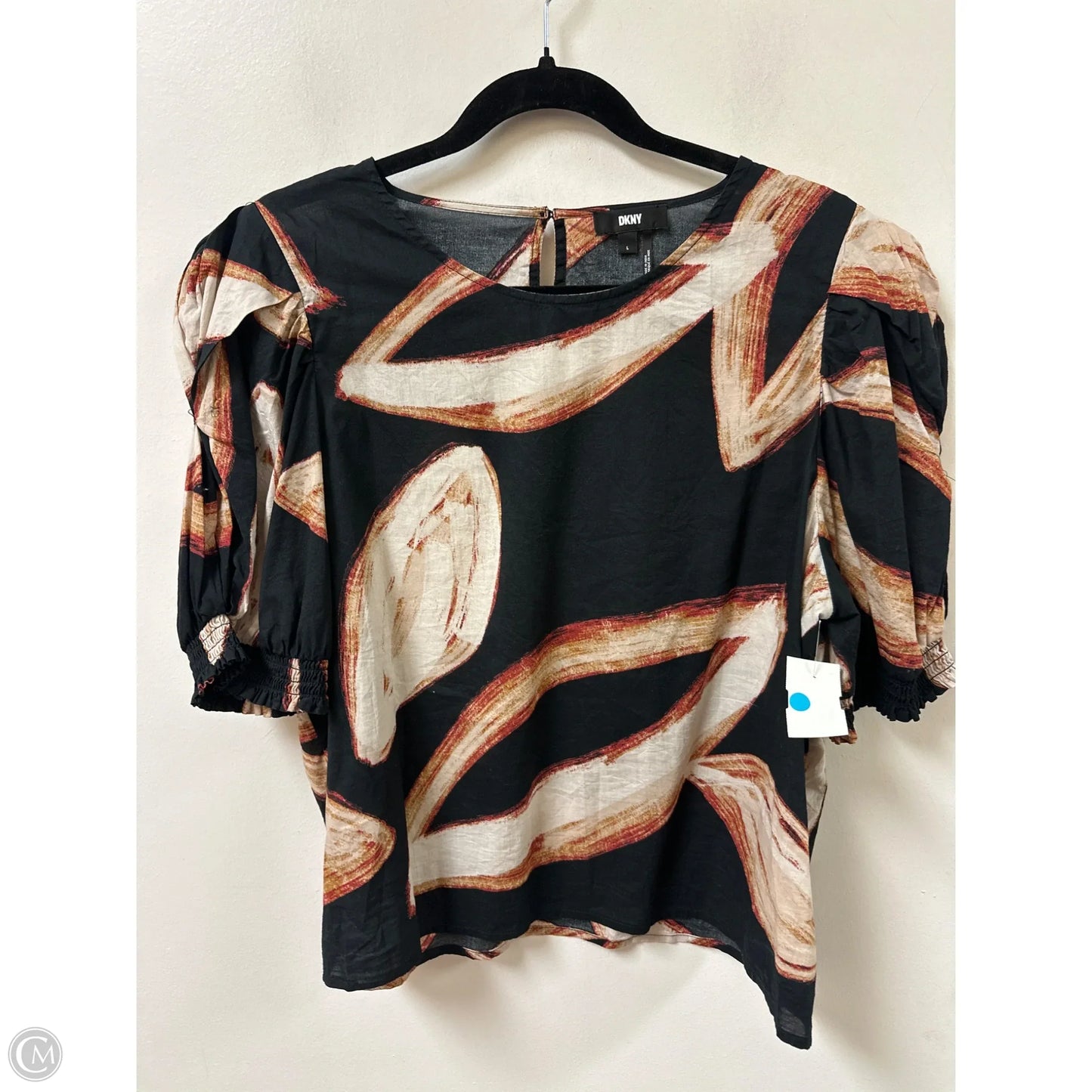 Top Short Sleeve By Dkny In Black & Orange, Size: L