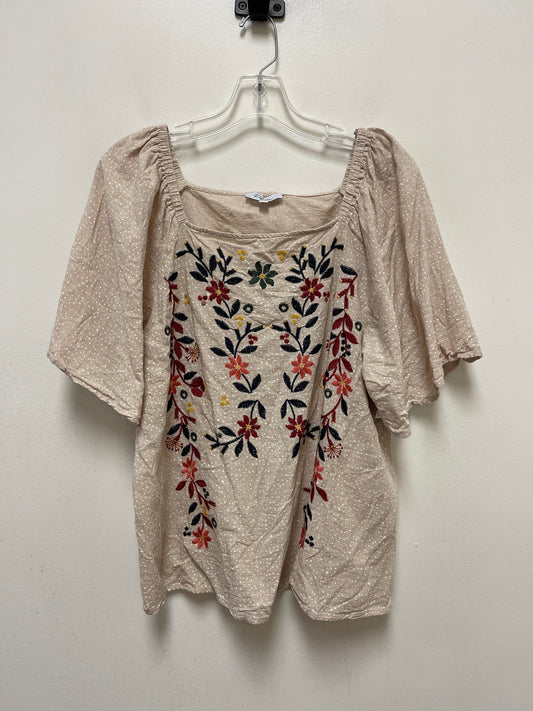 Cream Top Short Sleeve Clothes Mentor, Size L