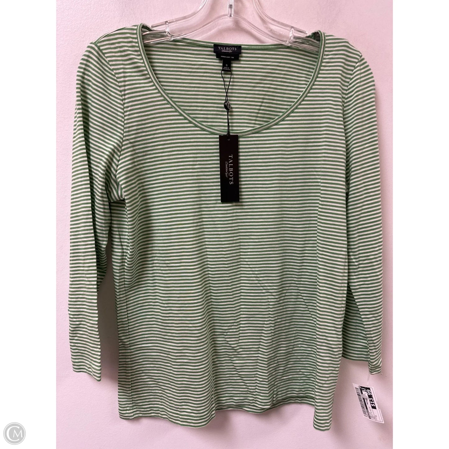 Top Long Sleeve By Talbots In Green & White, Size: S