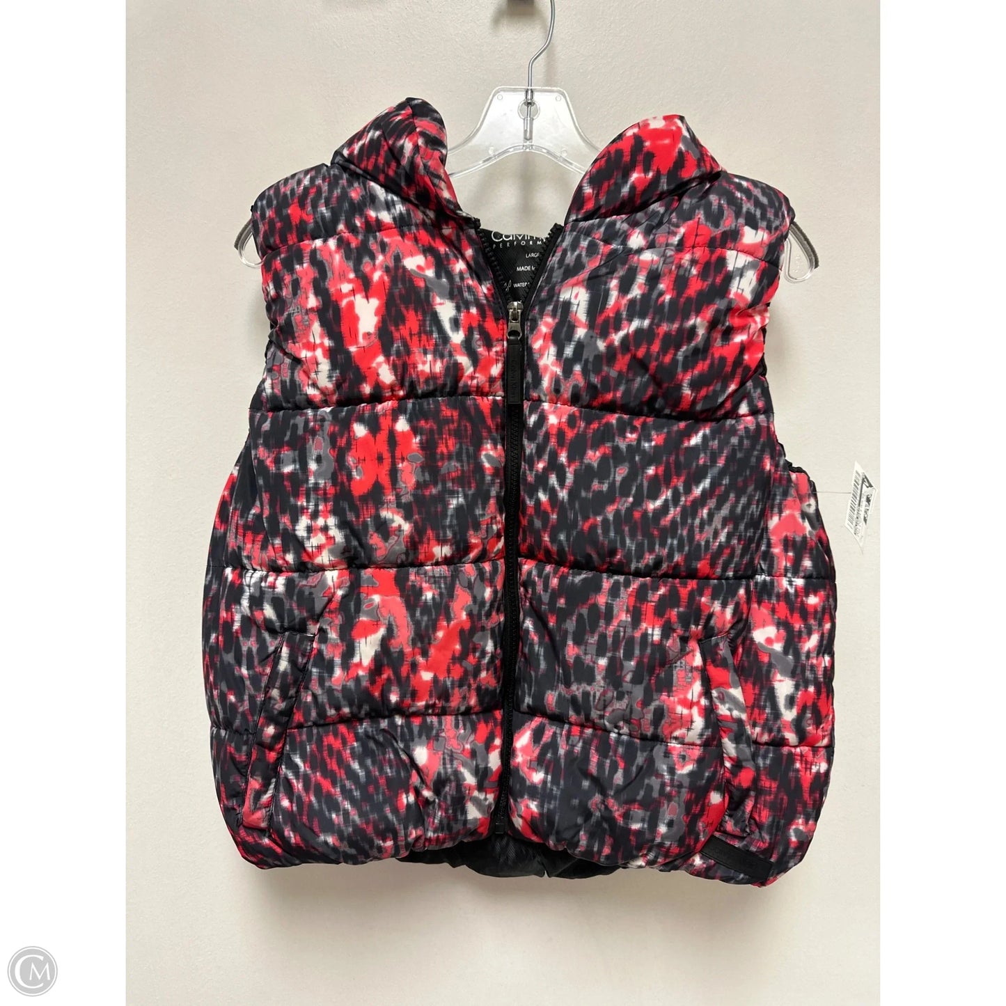Vest Puffer & Quilted By Calvin Klein In Black & Red, Size: L