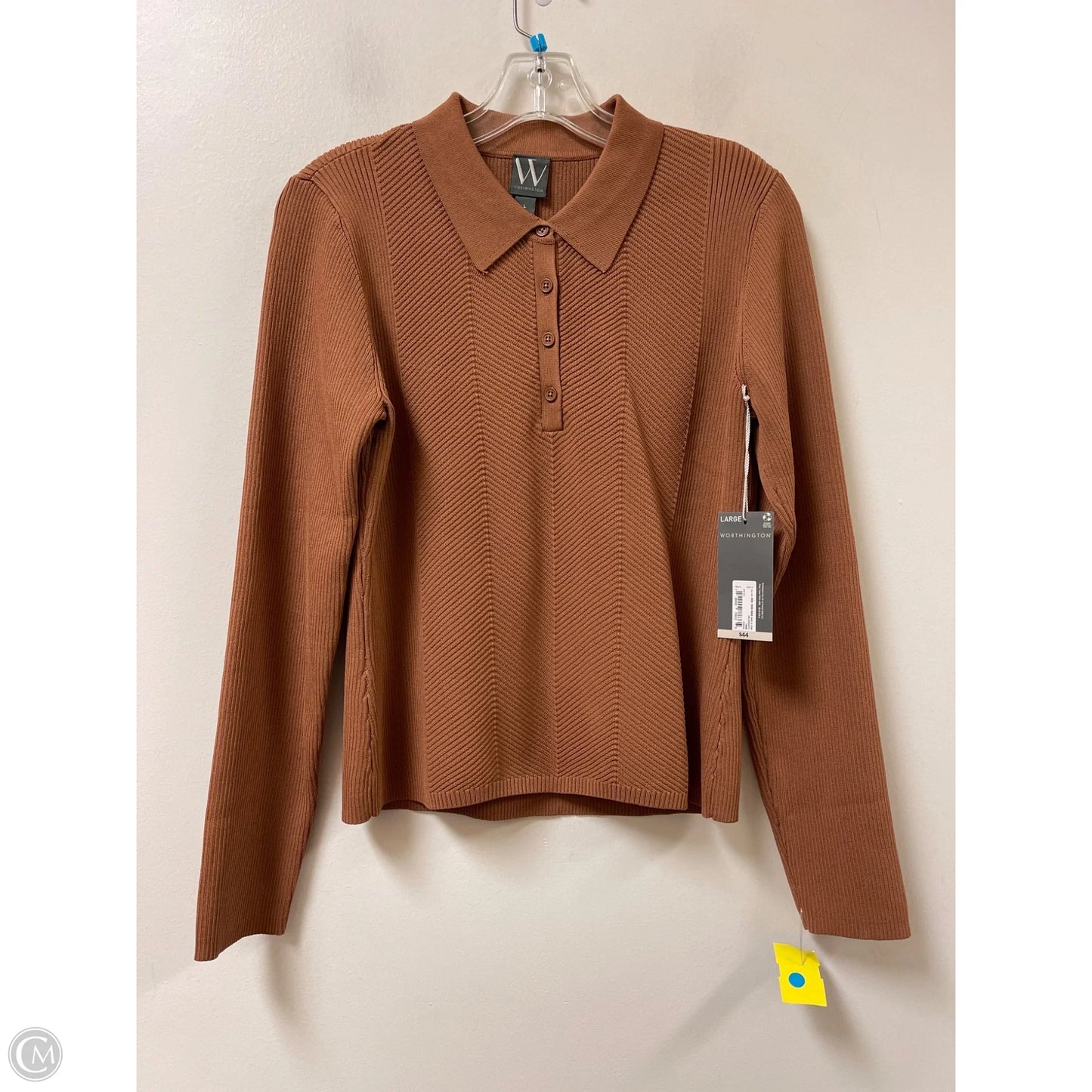 Top Long Sleeve By Worthington In Brown, Size: L