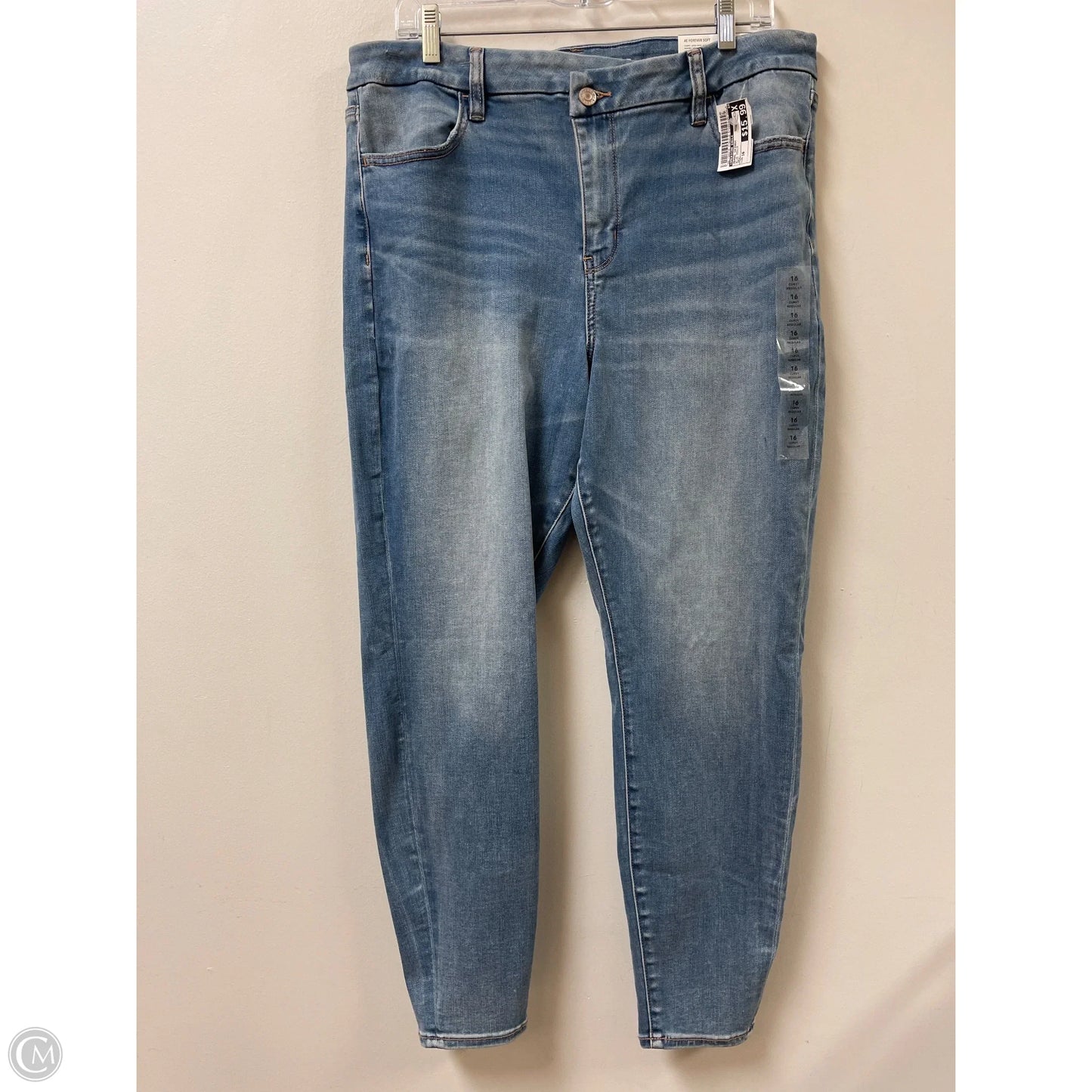 Jeans Skinny By American Eagle In Blue Denim, Size: 16