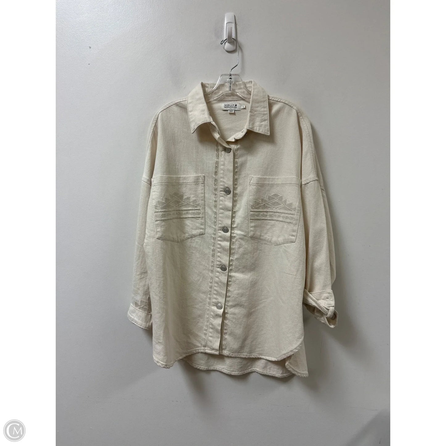 Blouse Long Sleeve By Molly Bracken In Cream, Size: L