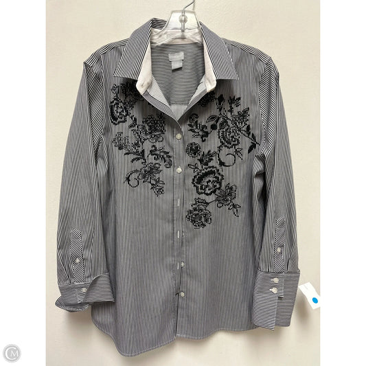Blouse Long Sleeve By Chicos In Black & White, Size: L