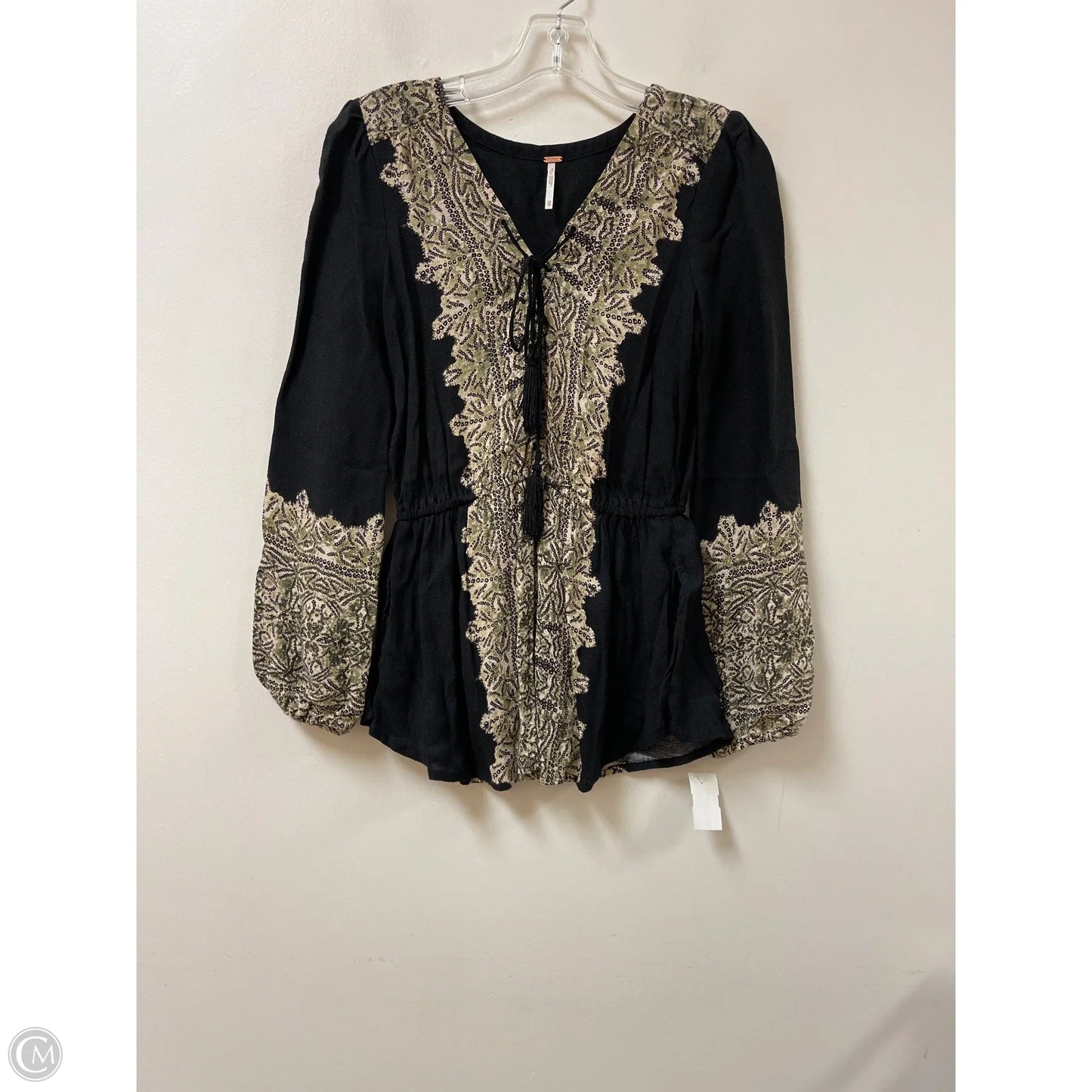 Top Long Sleeve By Free People In Black & Green, Size: Xs