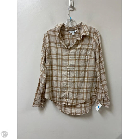Blouse Long Sleeve By Old Navy In Brown & Cream, Size: S