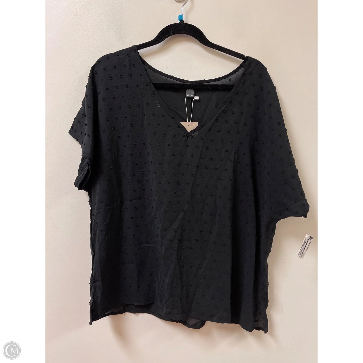 Top Short Sleeve By Emery Rose In Black, Size: 1x