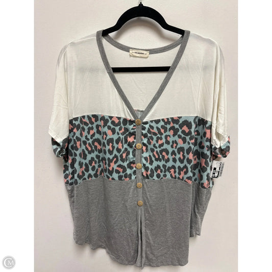 Top Short Sleeve By Ee Some In Grey & White, Size: L