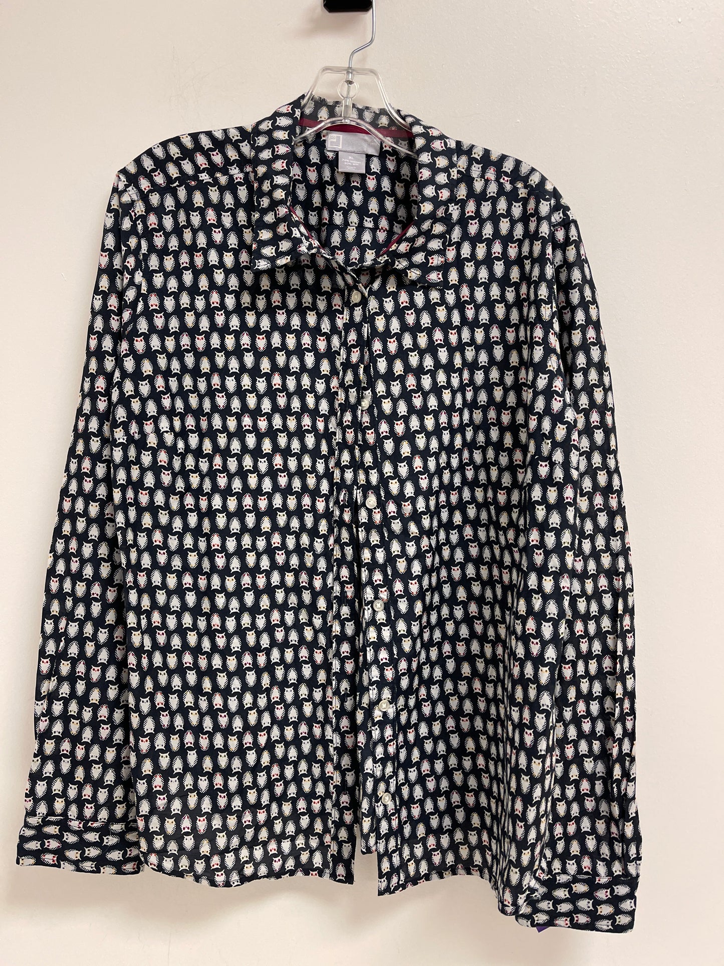 Navy Blouse Long Sleeve Jcp, Size Xl