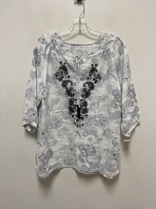 Blue & White Top Long Sleeve Clothes Mentor, Size L