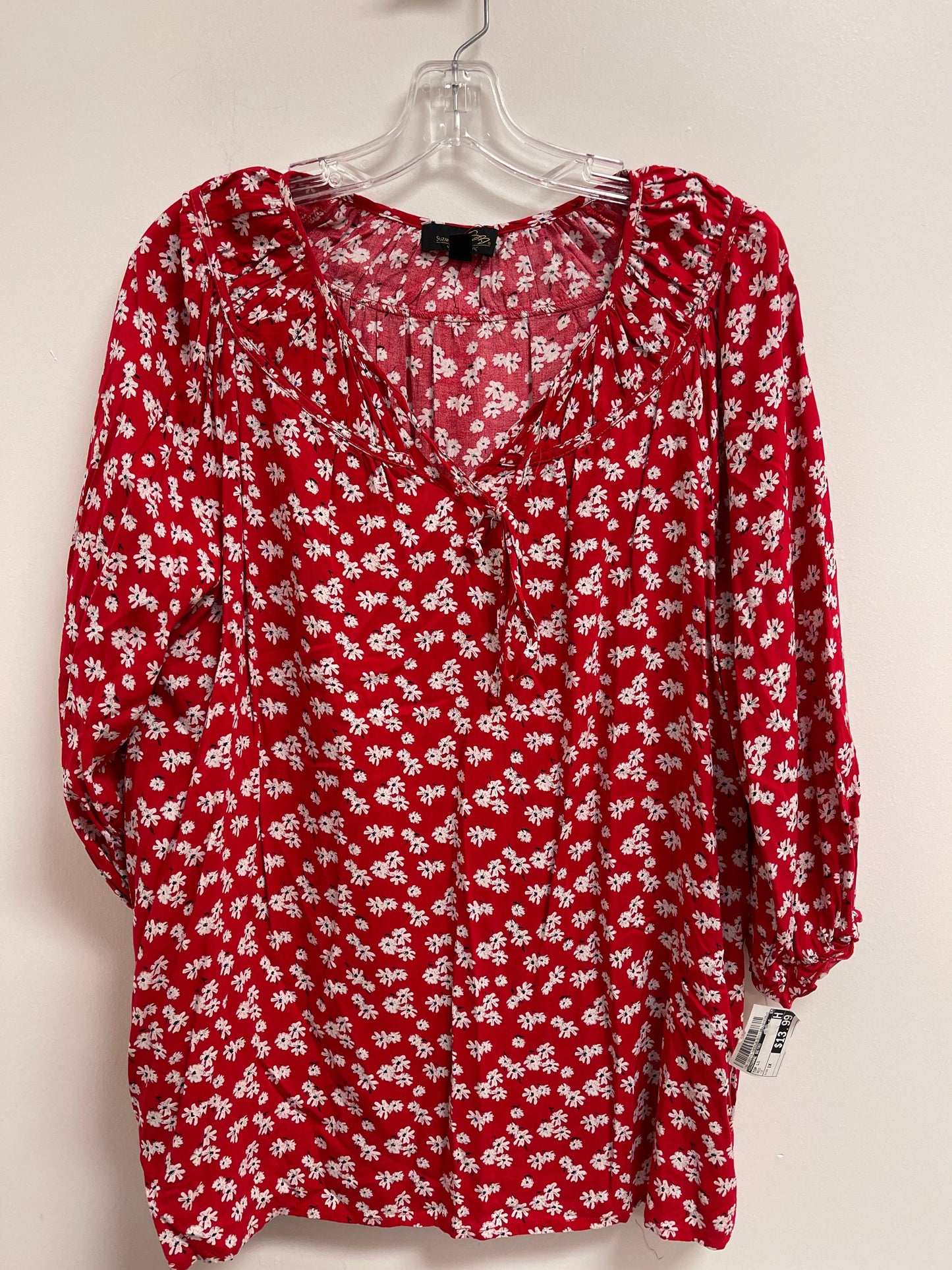 Top Long Sleeve By Suzanne Betro In Red, Size: 1x