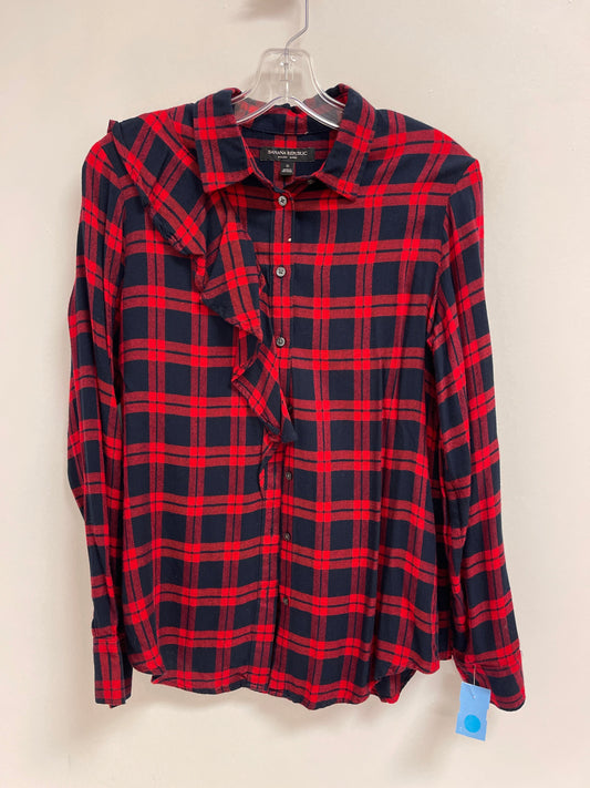 Top Long Sleeve By Banana Republic In Blue & Red, Size: S