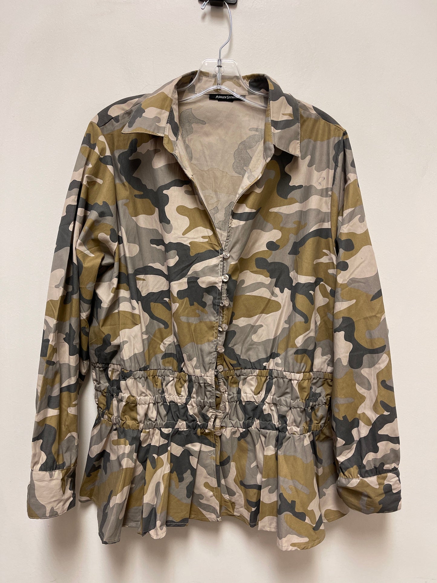 Blouse Long Sleeve By Ashley Stewart In Camouflage Print, Size: M