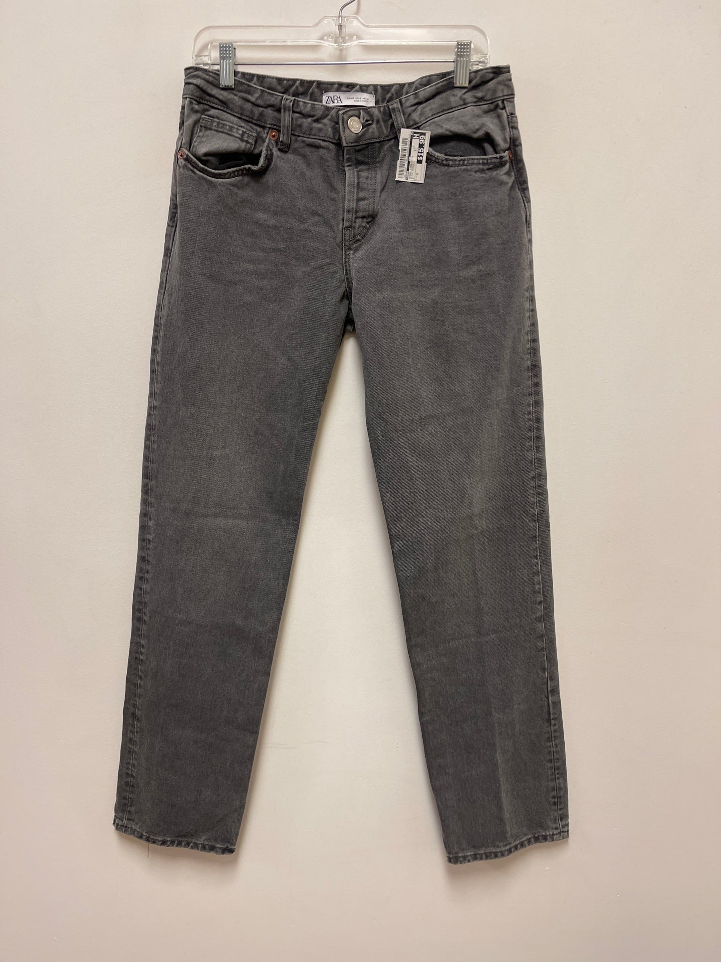 Jeans Straight By Zara In Black Denim, Size: 8