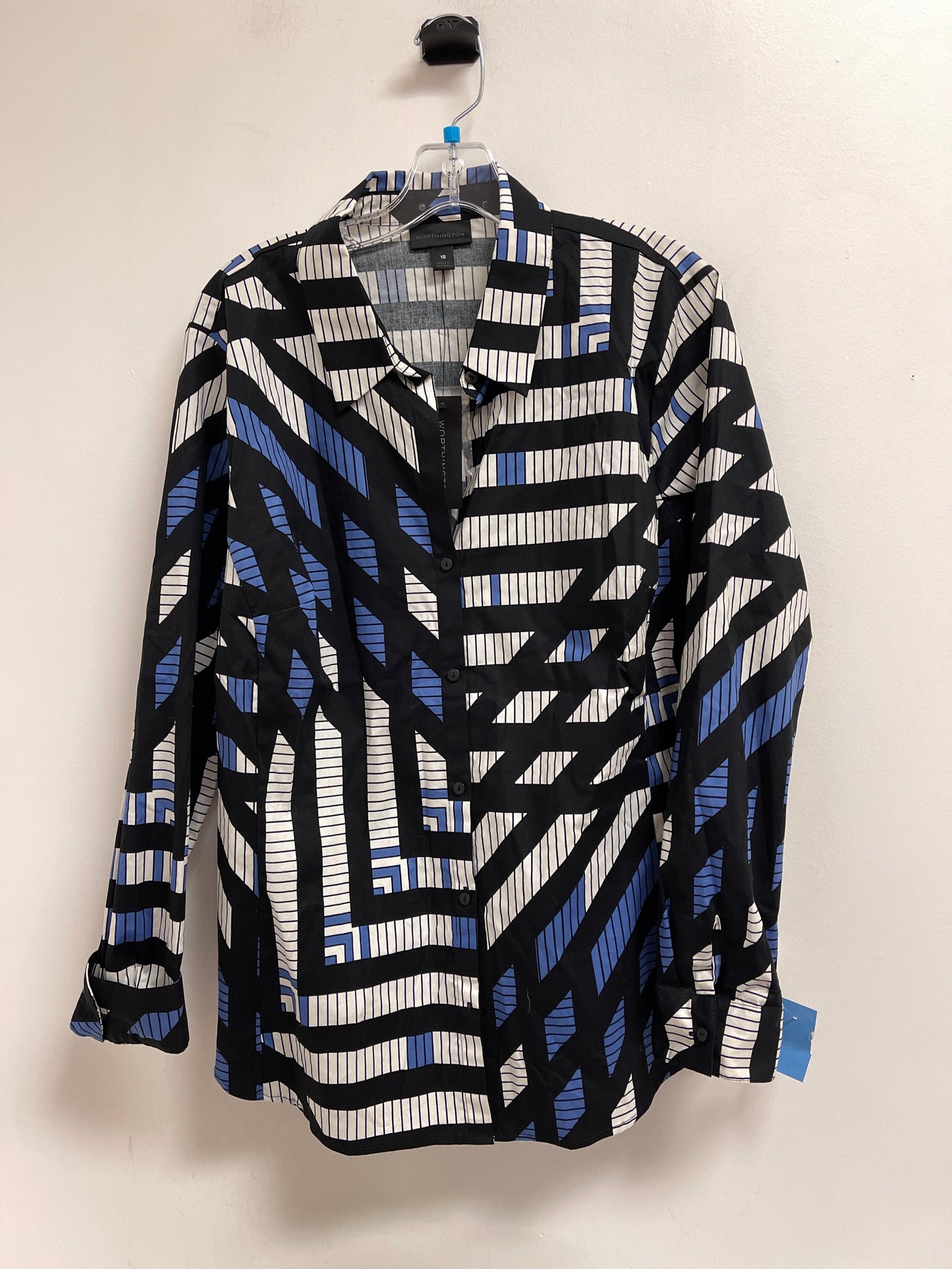 Blouse Long Sleeve By Clothes Mentor In Black & Blue, Size: 2x