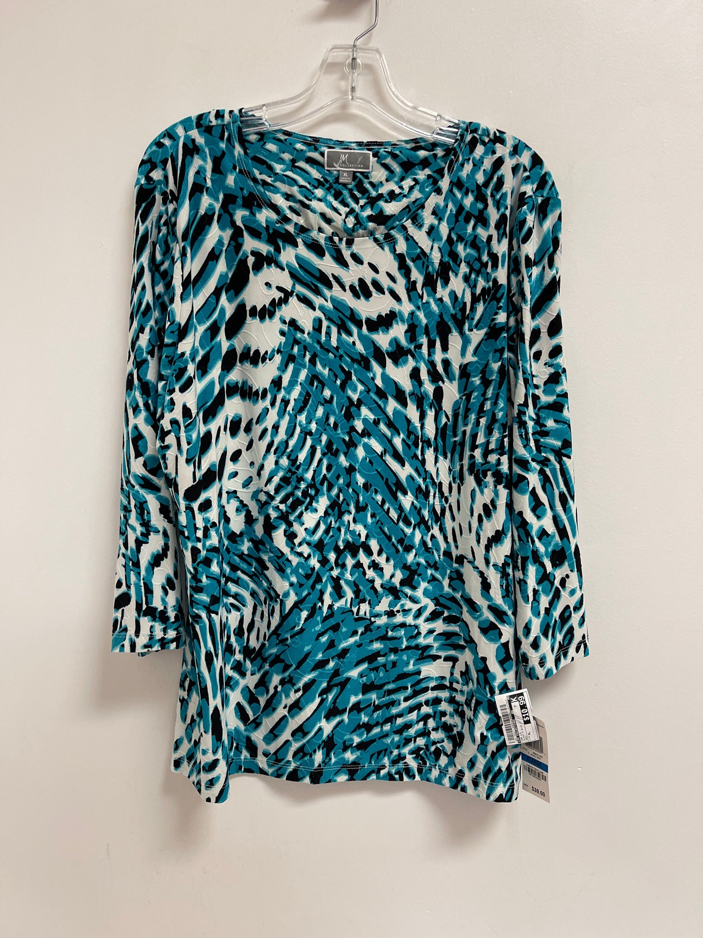 Top Long Sleeve By Jm Collections In Black & Blue, Size: Xl