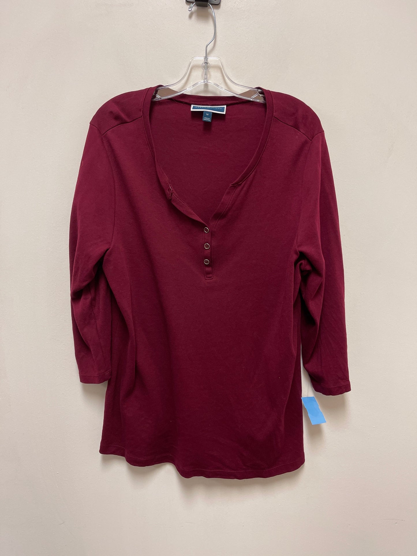 Top Long Sleeve Basic By Karen Scott In Red, Size: 1x