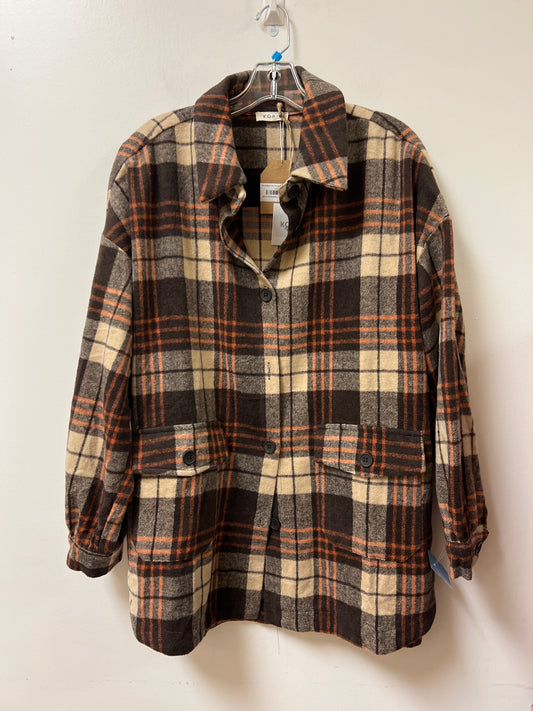 Jacket Shirt By Kori America In Brown & Orange, Size: L