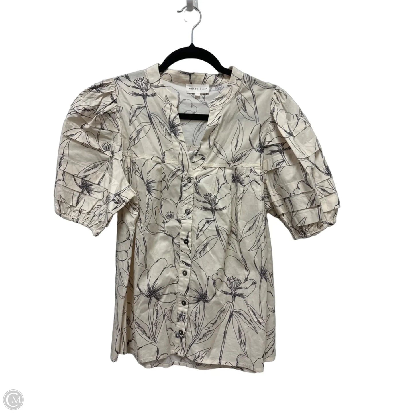 Blouse Short Sleeve By Entro In Cream & Grey, Size: S
