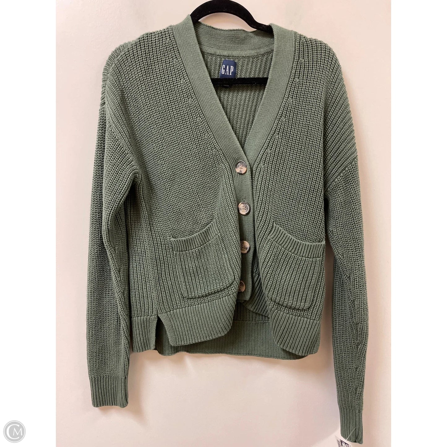 Sweater Cardigan By Gap In Green, Size: L