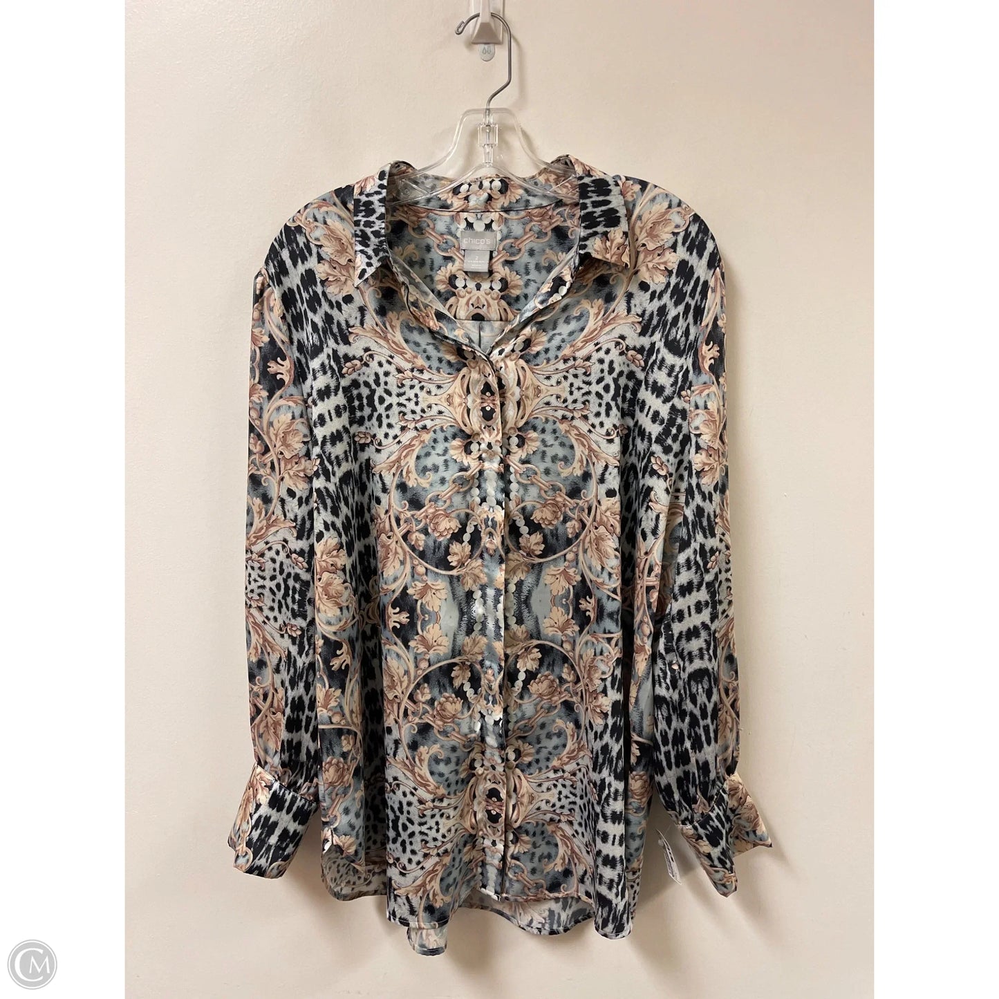 Blouse Long Sleeve By Chicos In Multi-colored, Size: L