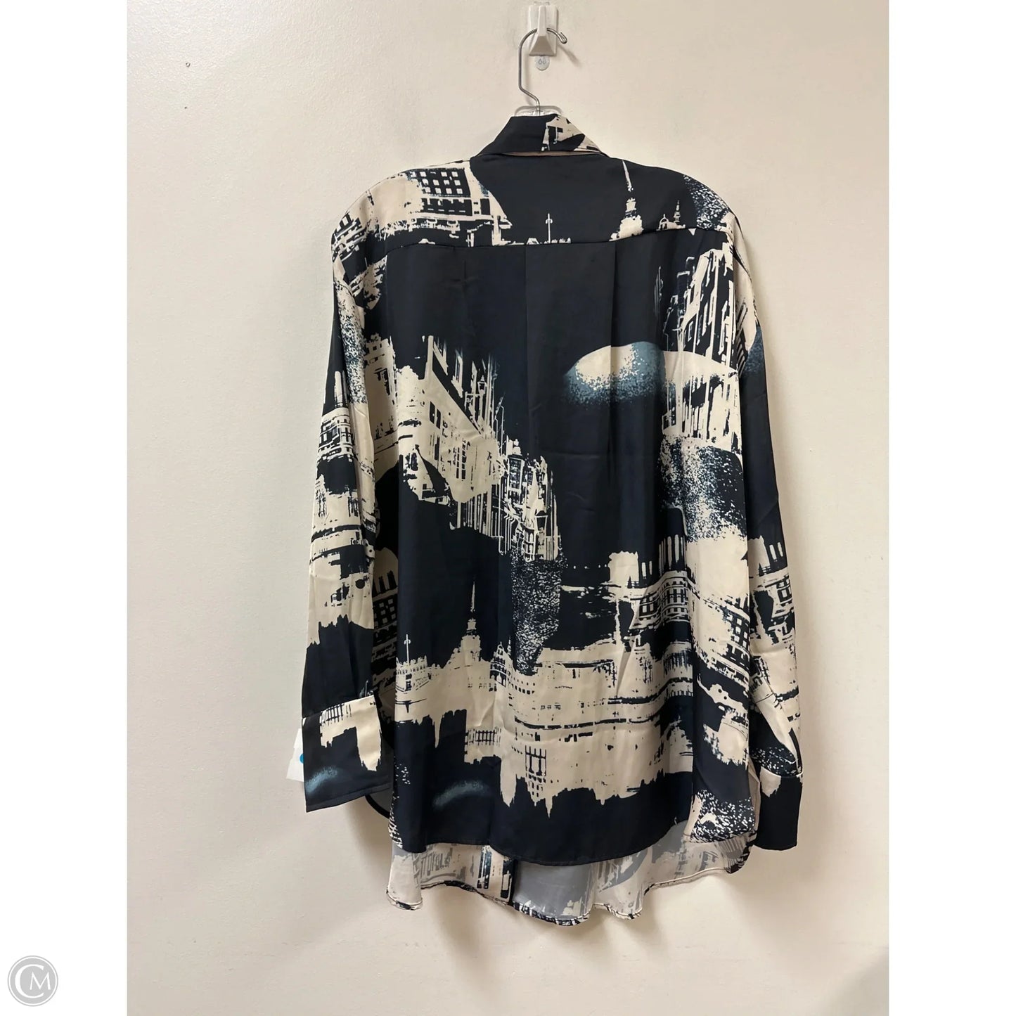 Blouse Long Sleeve By H&m In Black & Cream, Size: Xl