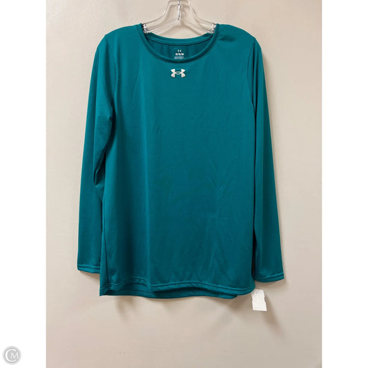 Athletic Top Long Sleeve Collar By Under Armour In Teal, Size: M
