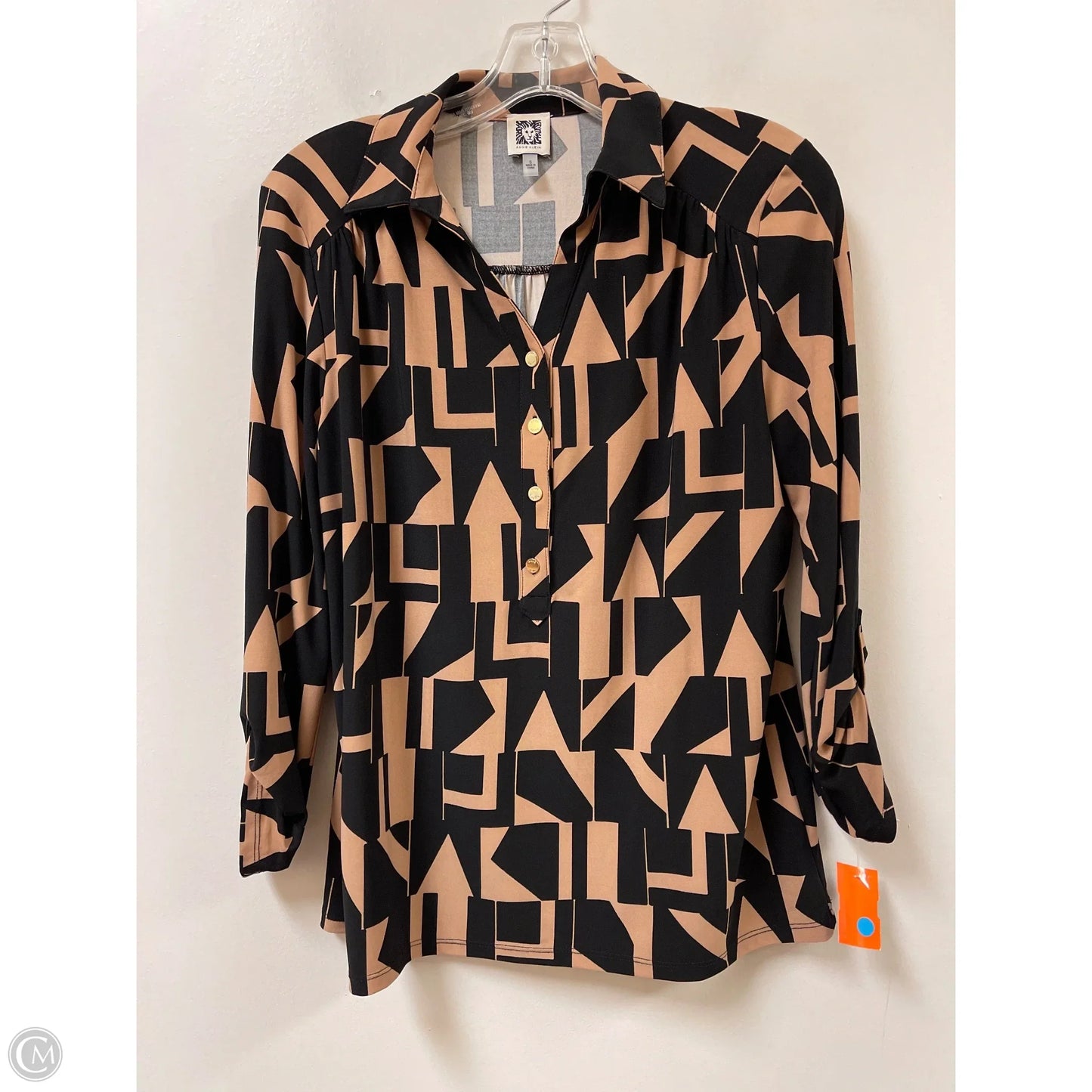 Top Long Sleeve By Anne Klein In Black & Brown, Size: S