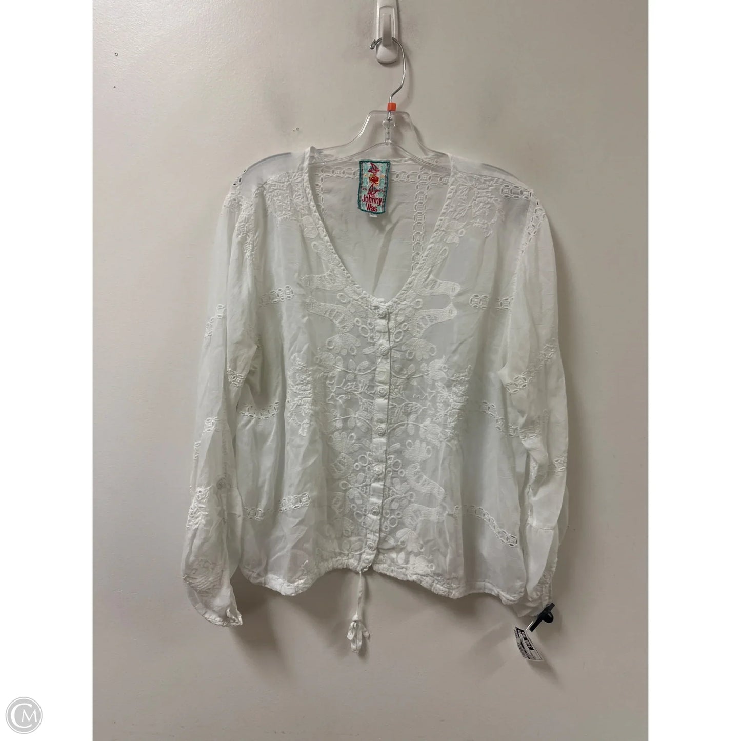 Blouse Long Sleeve By Johnny Was In White, Size: L