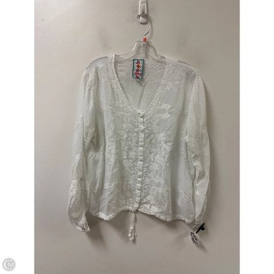 Blouse Long Sleeve By Johnny Was In White, Size: L