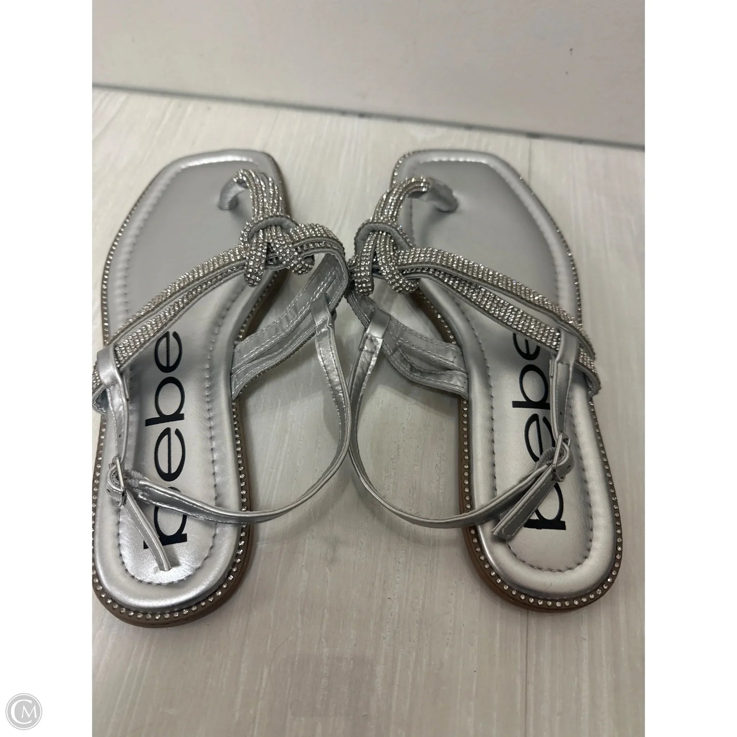 Sandals Flip Flops By Bebe In Silver, Size: 8.5