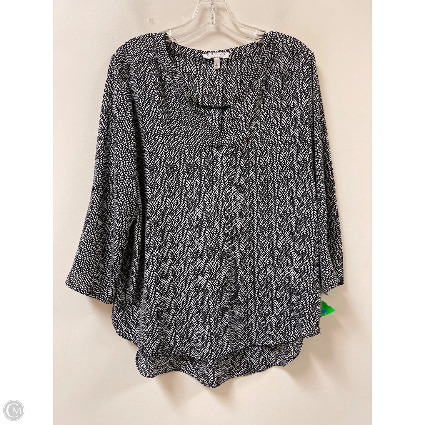 Top Long Sleeve By Chaus In Black & White, Size: L